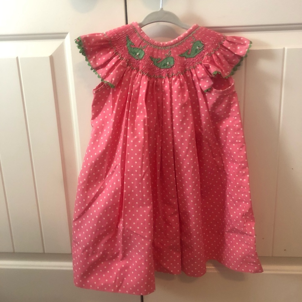 Pink Polka Dot Smocked Dress